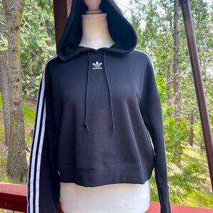 Adidas Black Cropped Sweater with Iconic Stripes